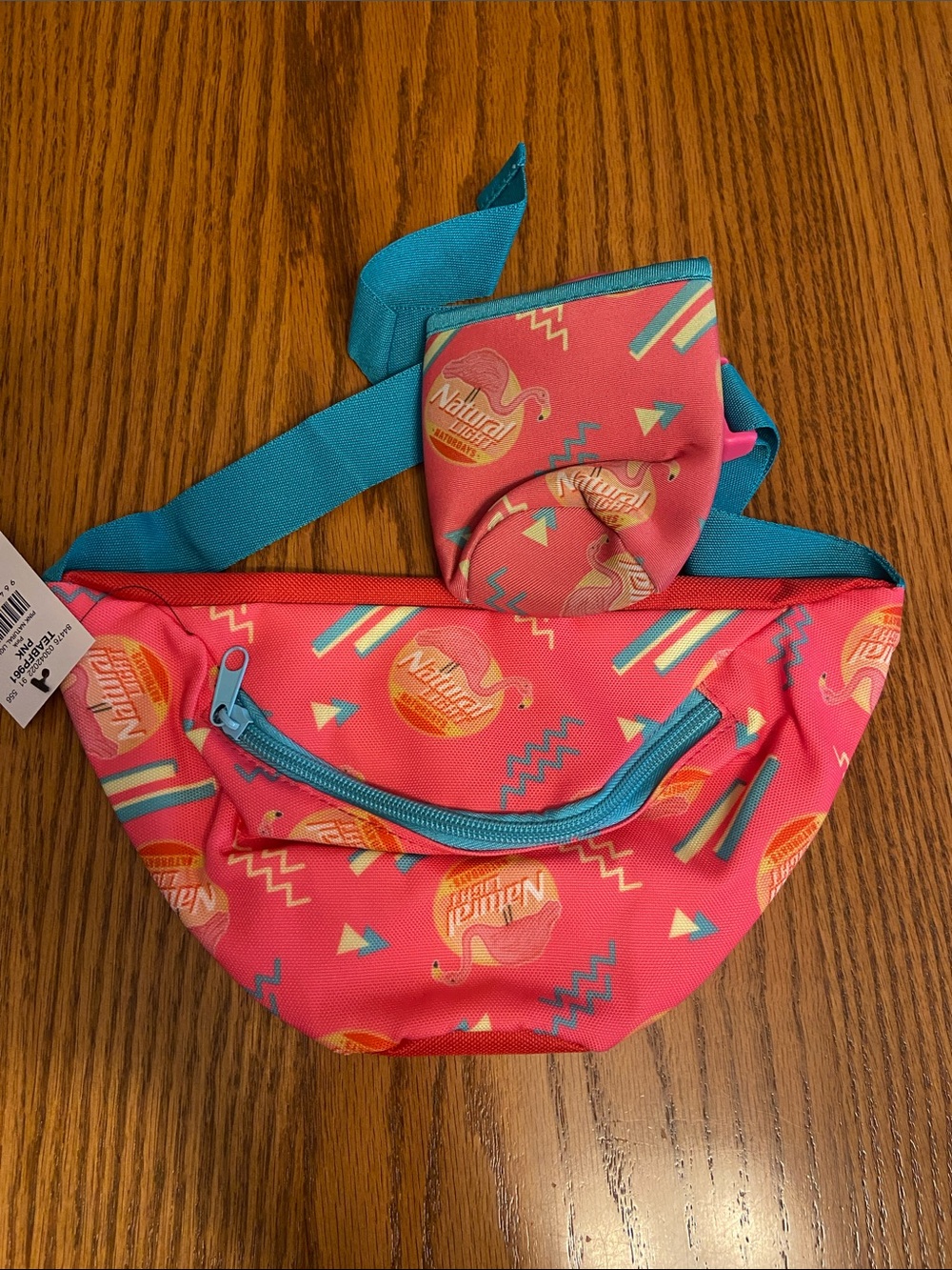 Tipsy Elves Natural Light Pink Red & Teal Unisex Waist Pack with Geometric Print